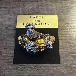 Vtg Carol For Eva Graham Pin Brooch Puppy Dogs Rhinestone Silver Gold Tone
